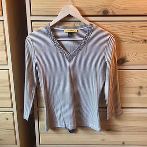 St. John Striped V-Neck Long Sleeve